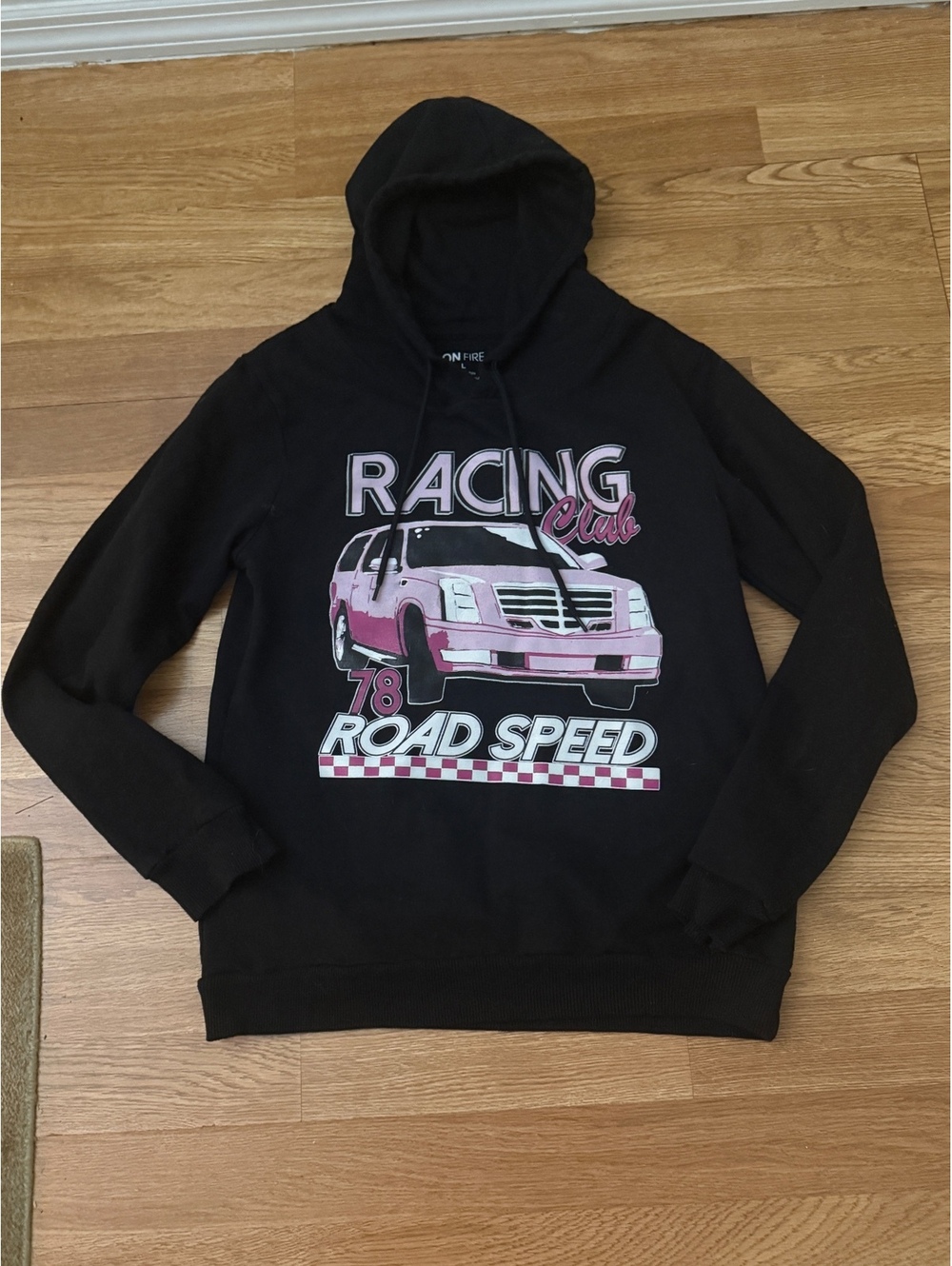 On Fire Racing Club Road Speed Graphic Hoodie Black Large